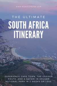 Click to read the ultimate 2 week South Africa Itinerary. Learn about the top things to do in Cape Town such as hiking lions head, table mountain, and exploring the best beaches in Cape Town. In this blog you'll also learn about where to stay in Cape Town / Best hotels in Cape Town & more. This South Africa travel guide also includes a garden route itinerary, Stellenbosch (+ Stellenbosch hotels) as well as a luxury safari in Kruger National Park! #southafrica #capetown #travel #africa #itinerary