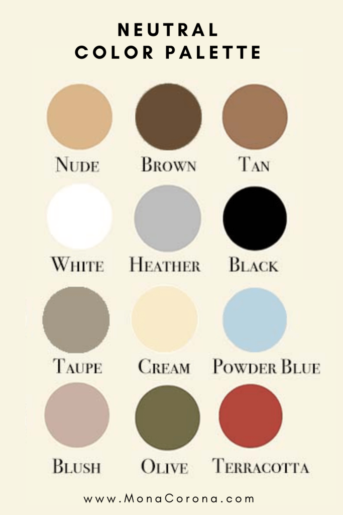 The perfect neutral color palette / neutral aesthetic for clothing, outfits, home design and decor, styling, branding and more. These are neutral earth tones perfect for minimalist fashion or room design. I created this color palette to help me build a capsule wardrobe, and have found myself referring to for other projects where I want a minimalist or earthy look. To learn how to build your own neutral color palette, visit the link in the pin. 