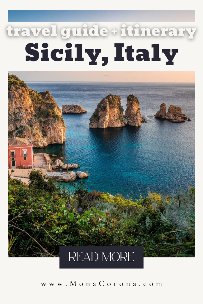 The perfect one-week Sicily itinerary & travel guide. This blog post covers the best of Palermo, Scopello, Erice, Isola Favignana, Cefalu, Taormina, & Isola Bella in just 7 days. Learn about all the top things to do in Sicily, where to stay in Sicily / best hotels in Sicily, what to eat in Sicily / Sicily restaurants, and Sicily travel tips. It also includes the best Sicily beaches. This beautiful Mediterranean island is a must-see during your trip to Italy or European summer vacation.